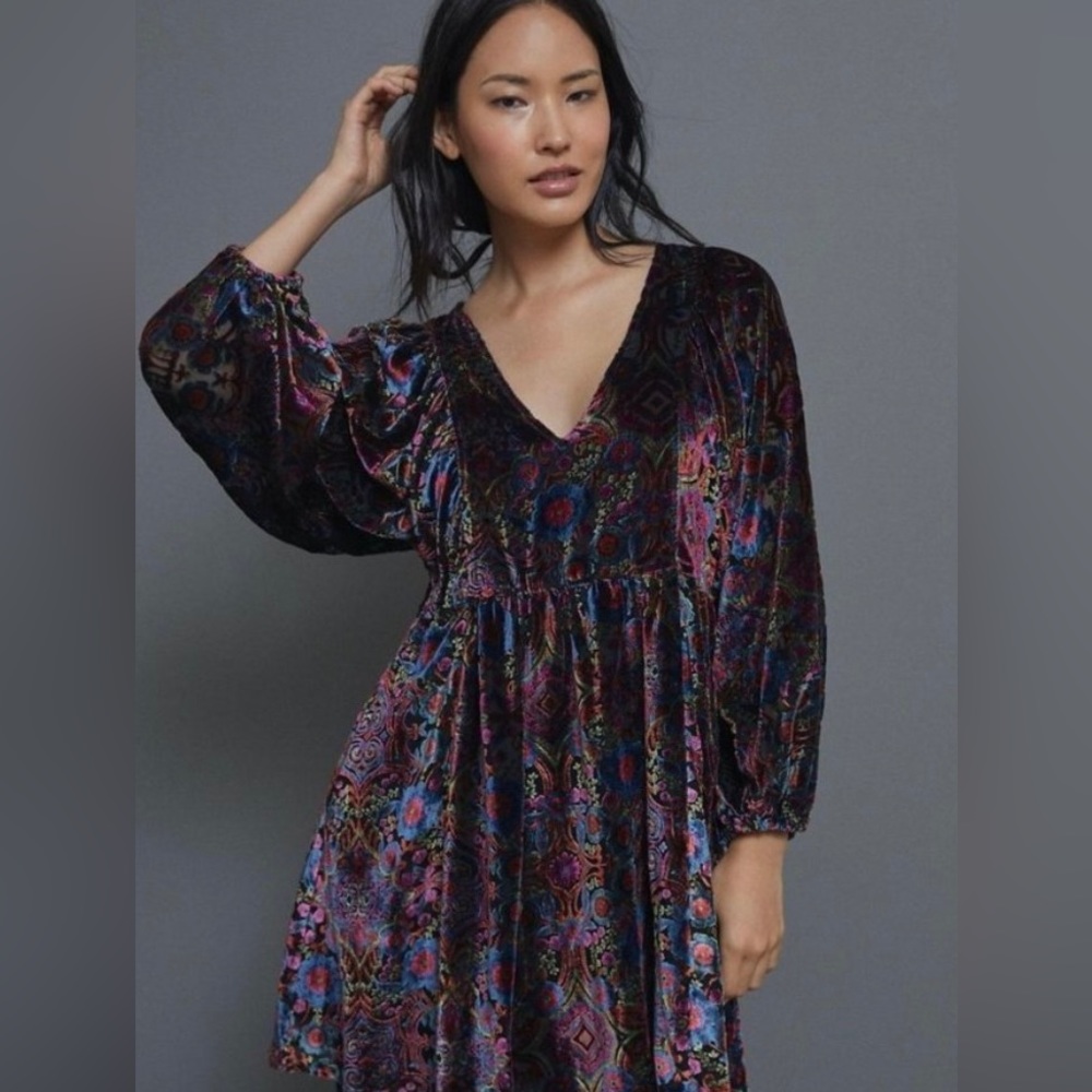 Anthropology Mona velvet burnout dress